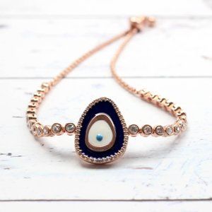 DARK BLUE ENAMEL EVIL EYE BRACELET